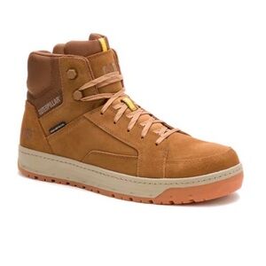 Caterpillar Brown High-Top Boots with Yellow Accent